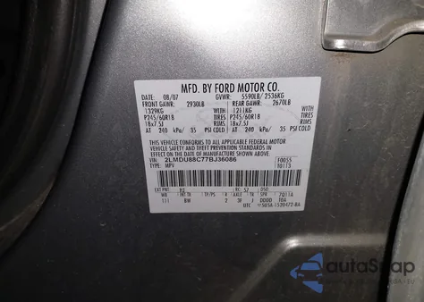 2007 Lincoln Mkx z USA, uszkodzony, nr VIN 2LMDU88C77BJ36086